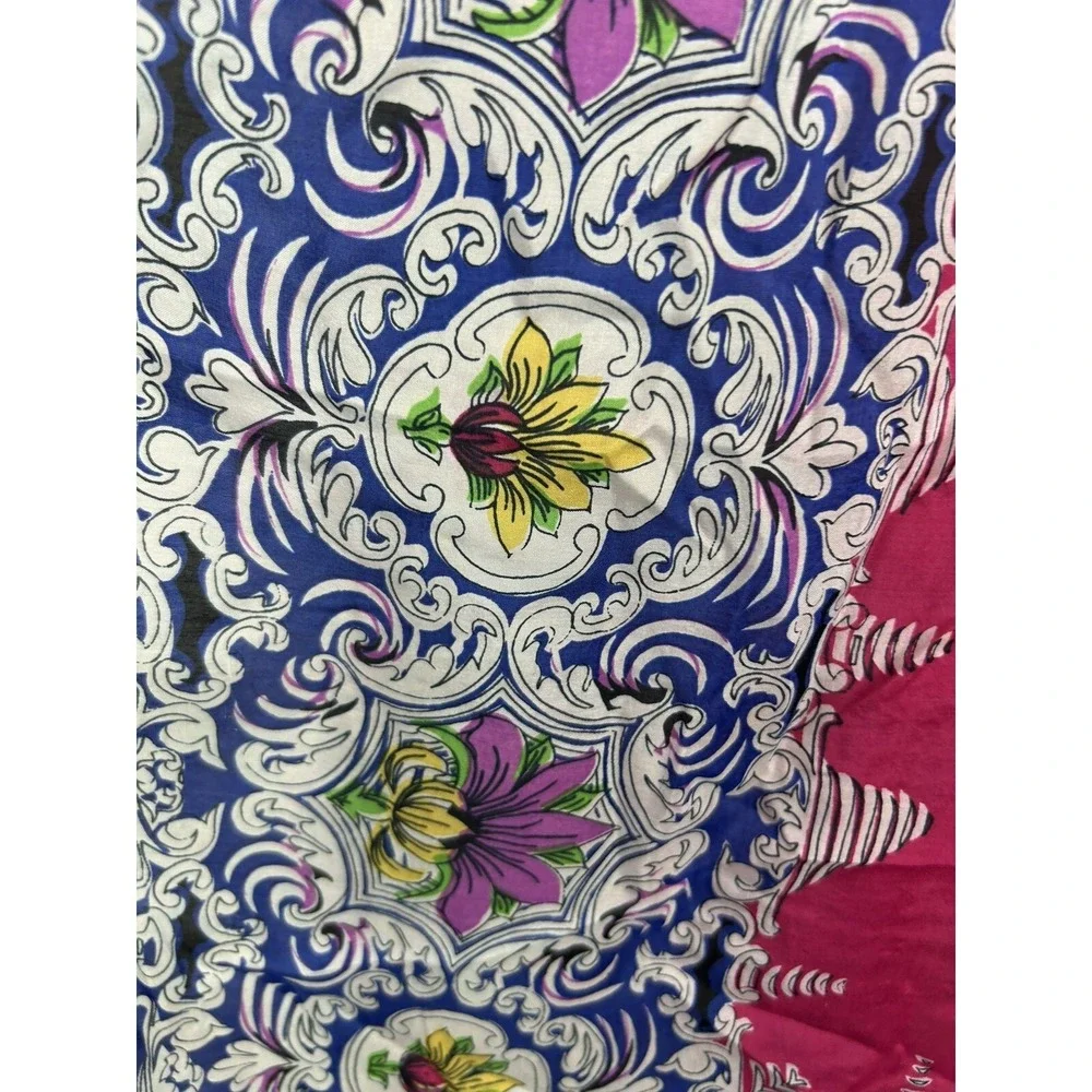 Vintage Silk Scarf Large Blue Floral Victorian Square Blue Pink Old Money 31x31
